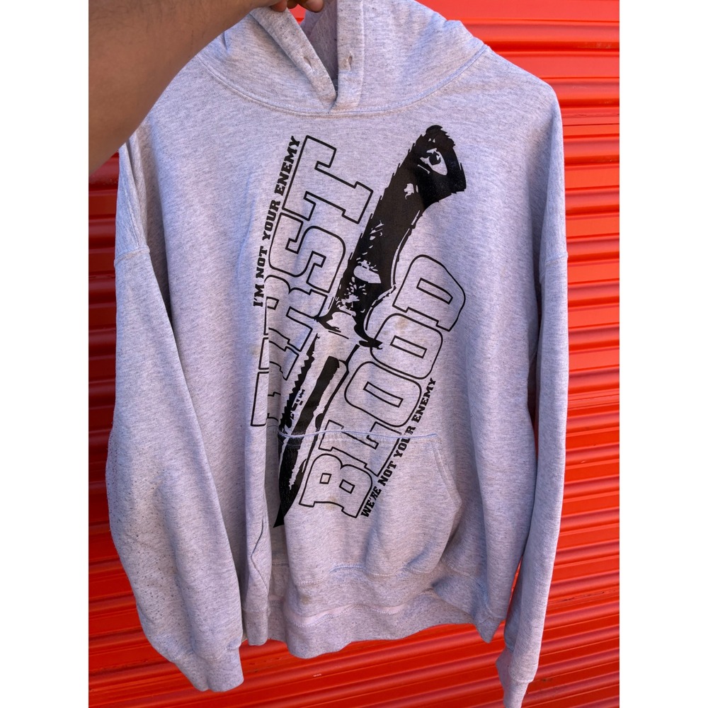 First Blood Band Hoodie Mens XL Gray The Real Enemy Hardcore Punk Gildan Heavy